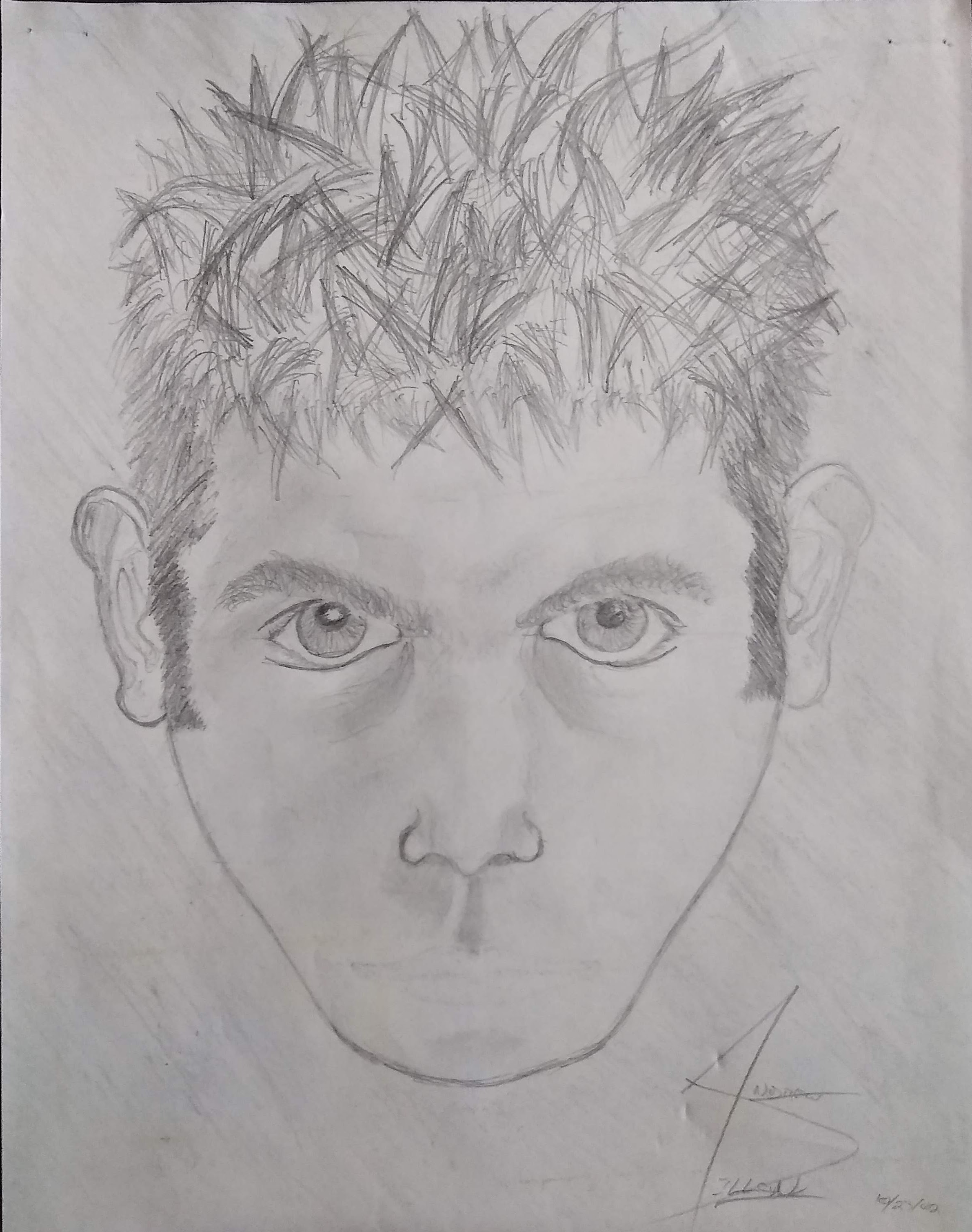 An unfinished self-sketch (in pencil) of the author at seventeen years old. The mouth was never completed, but you can see the pentimento of early attempts.
